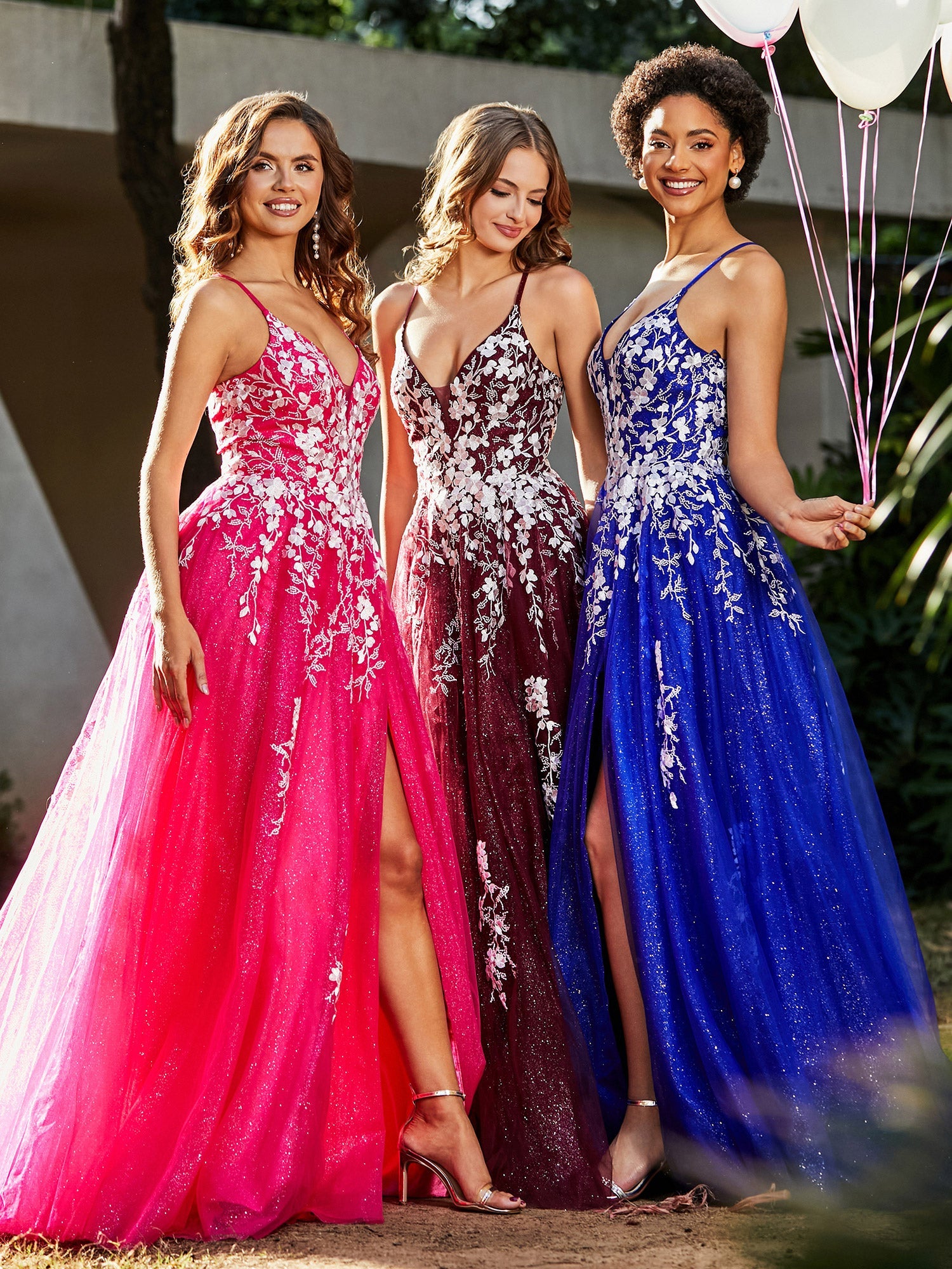 Spitze Applique Hoher Schlitz Tüll Kleid Königsblau